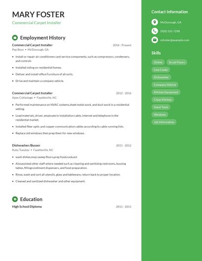 Commercial Carpet Installer Resume
