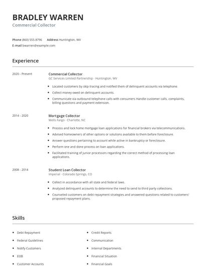 Commercial Collector Resume