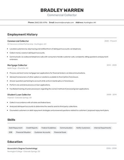Commercial Collector Resume