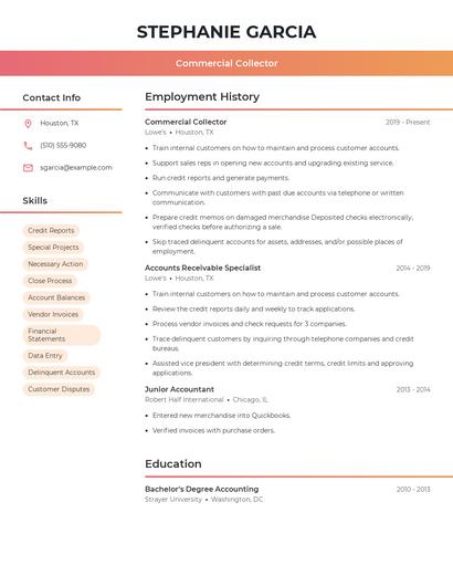 Commercial Collector Resume
