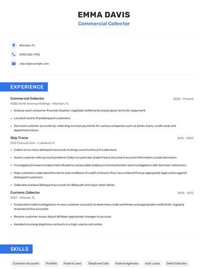 Commercial Collector Resume