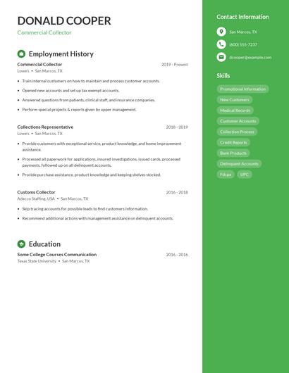 Commercial Collector Resume