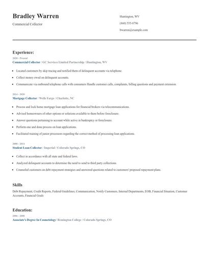 Commercial Collector Resume