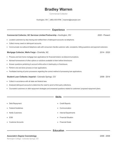 Commercial Collector Resume