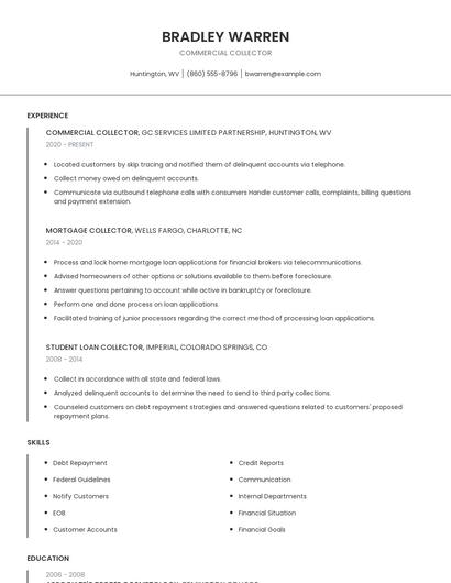 Commercial Collector Resume