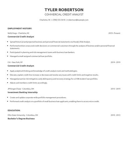 Commercial Credit Analyst Resume