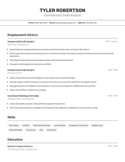 Commercial Credit Analyst Resume