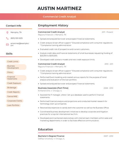 Commercial Credit Analyst Resume
