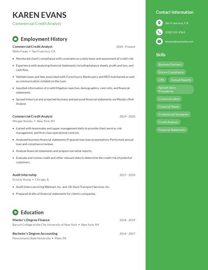 Commercial Credit Analyst Resume