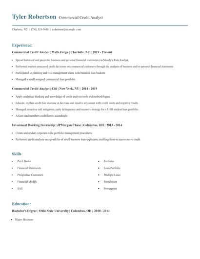 Commercial Credit Analyst Resume