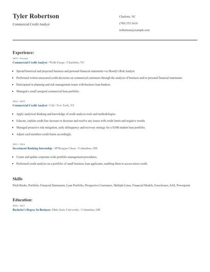 Commercial Credit Analyst Resume