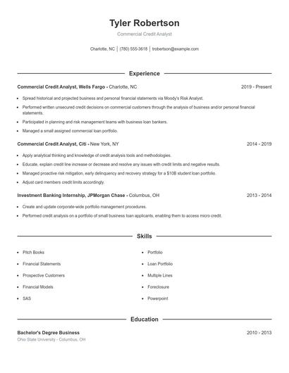 Commercial Credit Analyst Resume