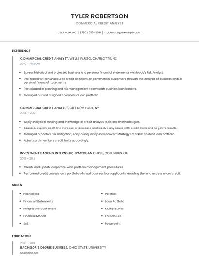 Commercial Credit Analyst Resume