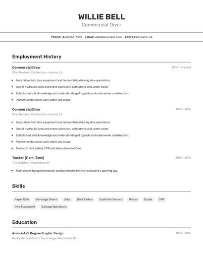 Commercial Diver Resume