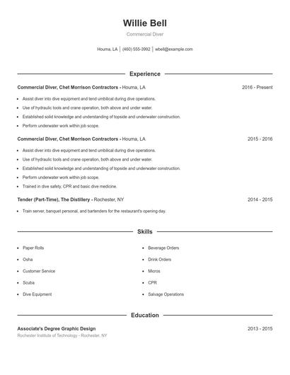 Commercial Diver Resume