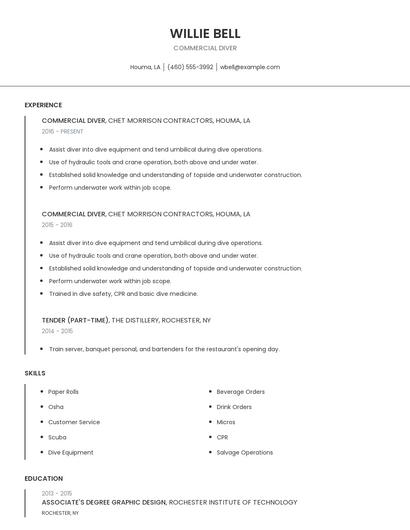 Commercial Diver Resume