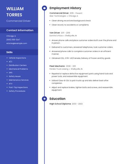 Commercial Driver Resume