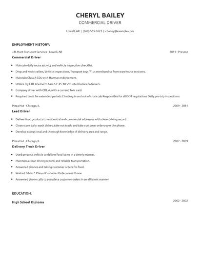 Commercial Driver Resume