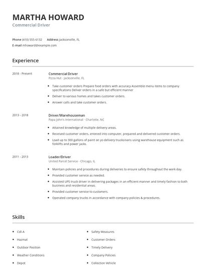 Commercial Driver Resume