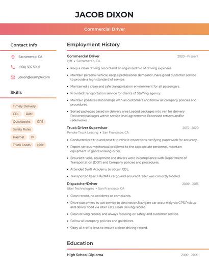 Commercial Driver Resume