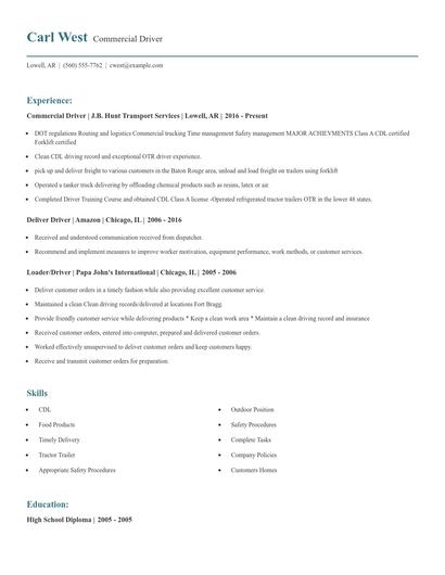 Commercial Driver Resume