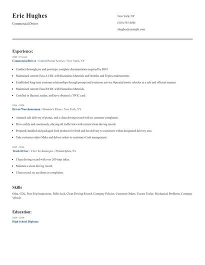 Commercial Driver Resume