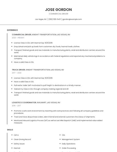 Commercial Driver Resume