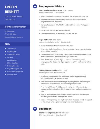 Commercial Food Instructor Resume