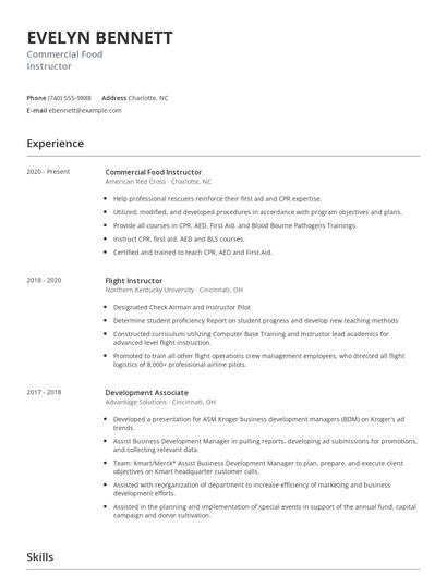 Commercial Food Instructor Resume