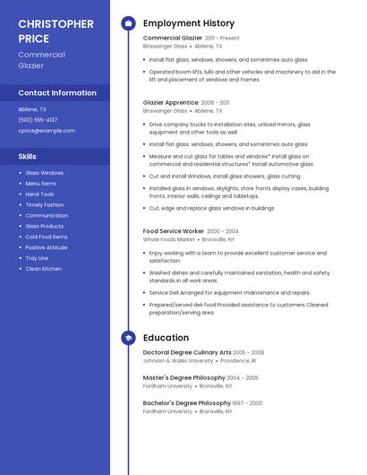 Commercial Glazier Resume