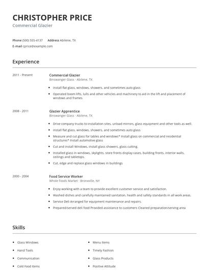 Commercial Glazier Resume