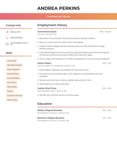 Commercial Glazier Resume