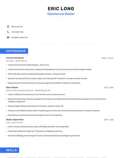 Commercial Glazier Resume