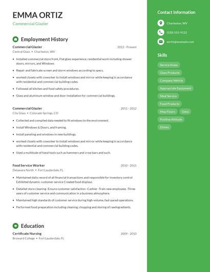 Commercial Glazier Resume