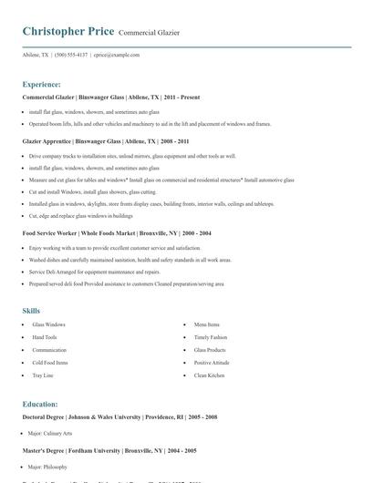 Commercial Glazier Resume