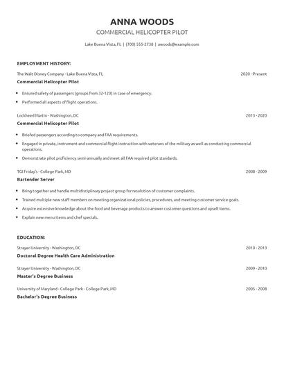 Commercial Helicopter Pilot Resume