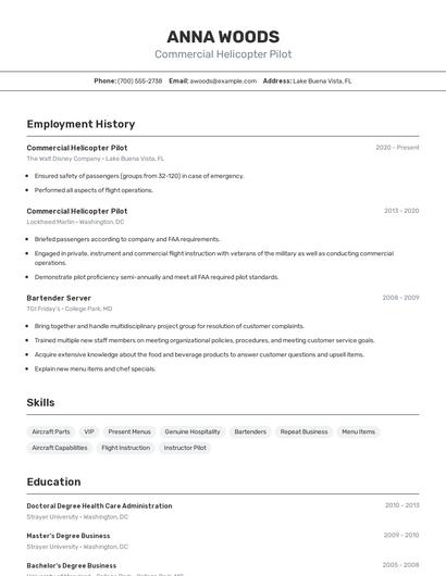Commercial Helicopter Pilot Resume