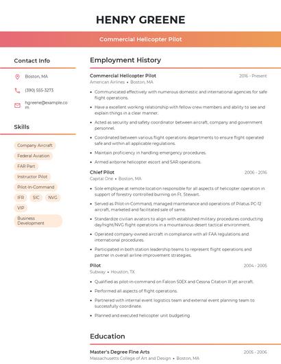Commercial Helicopter Pilot Resume