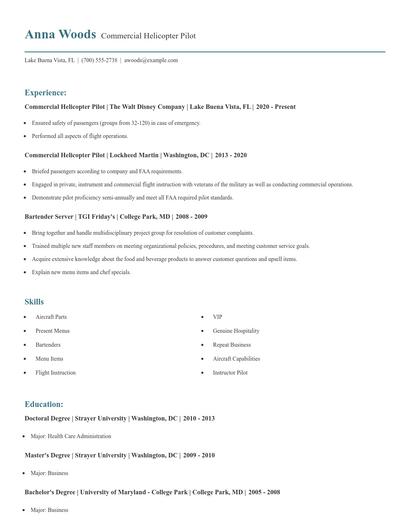 Commercial Helicopter Pilot Resume