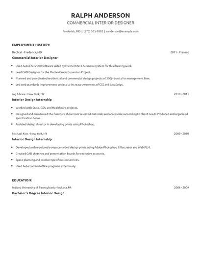 Commercial Interior Designer Resume