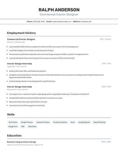 Commercial Interior Designer Resume