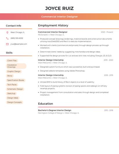 Commercial Interior Designer Resume