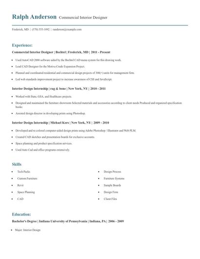 Commercial Interior Designer Resume