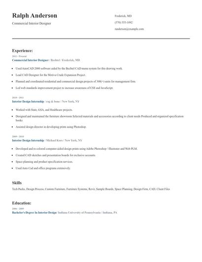 Commercial Interior Designer Resume