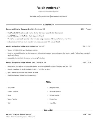 Commercial Interior Designer Resume