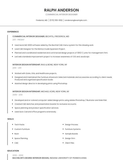 Commercial Interior Designer Resume