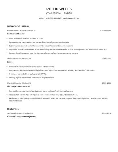 Commercial Lender Resume