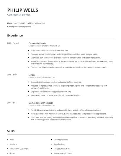 Commercial Lender Resume