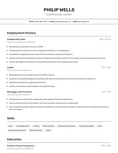 Commercial Lender Resume