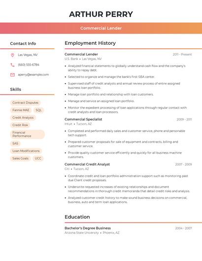 Commercial Lender Resume